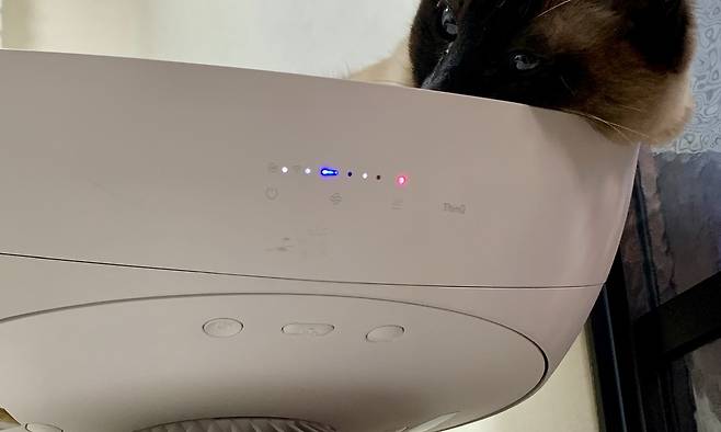 LG에어로캣타워 돔형 좌석 아래에 위치한 버튼 [촬영 한지은]