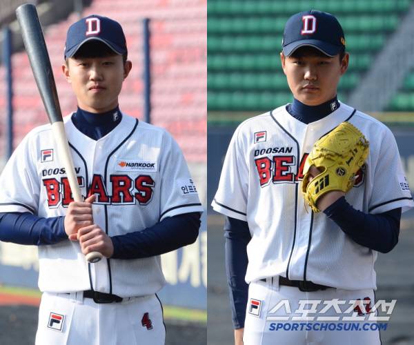 두산 베어스 신인 시절 전민재(왼쪽)와 정철원. 스포츠조선DB