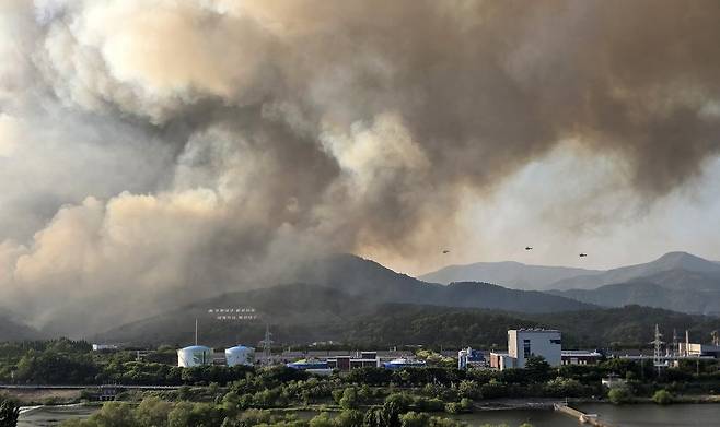 28일 오후 2시 1분쯤 대구 북구 노곡동 함지산에서 불이 나 주변으로 확산하고 있다. 2025.4.28 뉴스1
