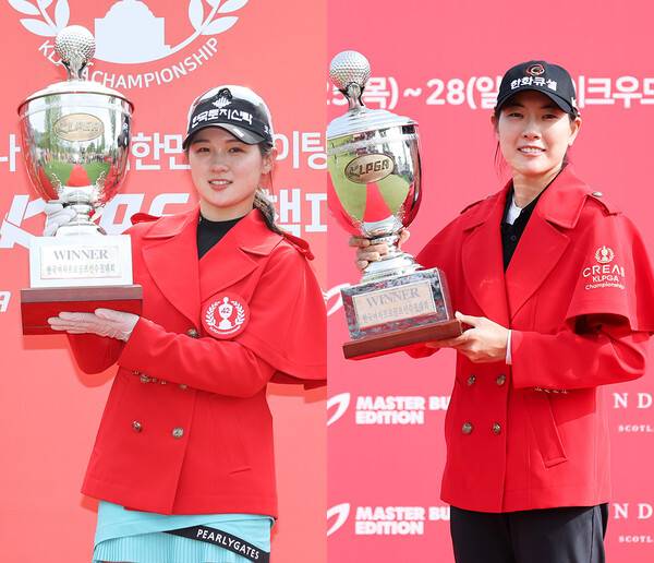 한국여자프로골프(KLPGA) 투어 2025시즌 첫 메이저 대회인 크리스에프앤씨 제47회 KLPGA 챔피언십에 출전하는 박현경 프로, 디펜딩 챔피언 이정민 프로. 사진제공=KLPGA