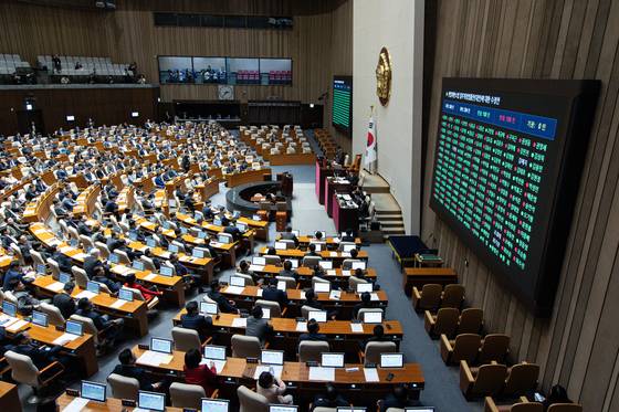 17일 오후 서울 여의도 국회에서 열린 제424회 국회(임시회) 제5차 본회의에서 헌법재판소법?일부개정법률안(대안)이 가결되고 있다. 뉴스1