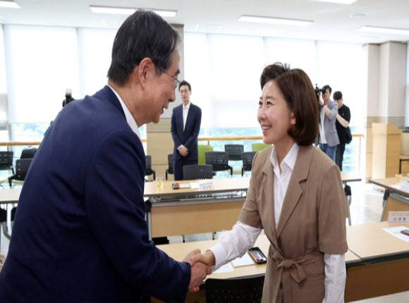 한덕수 대통령 권한대행 국무총리와 나경원 국민의힘 의원. 사진=뉴스1