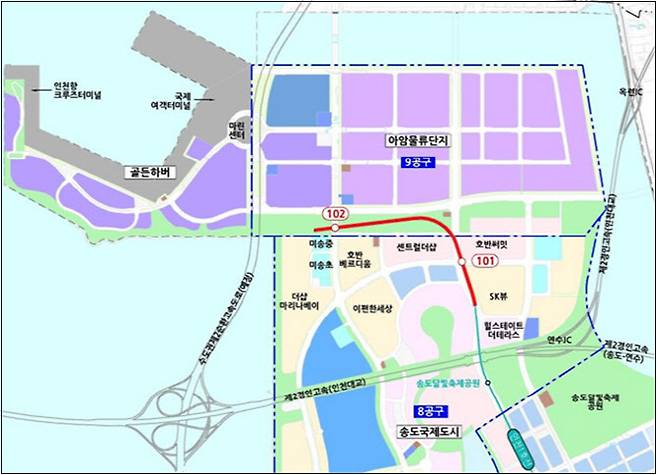 인천지하철 1호선 송도8공구 연장선 노선도. (자료 = 인천시 제공)