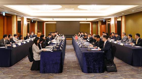 The third Korea-China Maritime Cooperation Dialogue takes place in Seoul on April 23, where the two sides discussed China's unilateral installation of steel structures in the Yellow Sea’s Provisional Measures Zone, an area where their 200-nautical-mile exclusive economic zones (EEZs) overlap. [MINISTRY OF FOREIGN AFFAIRS]