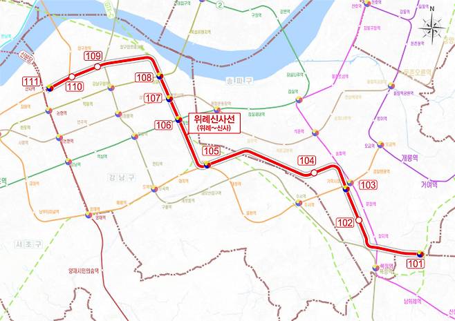 위례신사선 도시철도 노선도. 향후 사업계획 수립, 공사 단계 등에서 조정될 수 있음. /사진=서울시
