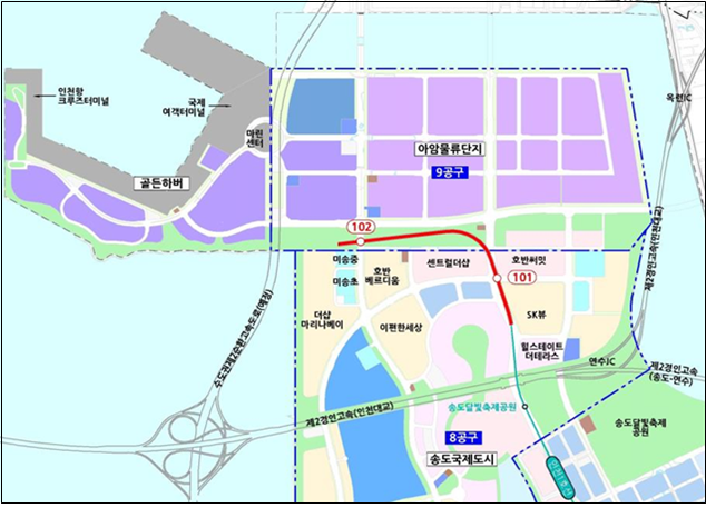 ▲인천1호선 송도8공구 연장사업 예상 노선도 ⓒ인천광역시