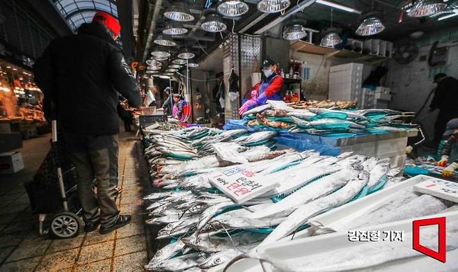 서울 경동시장에 진열된 제주산 갈치의 모습. 강진형 기자