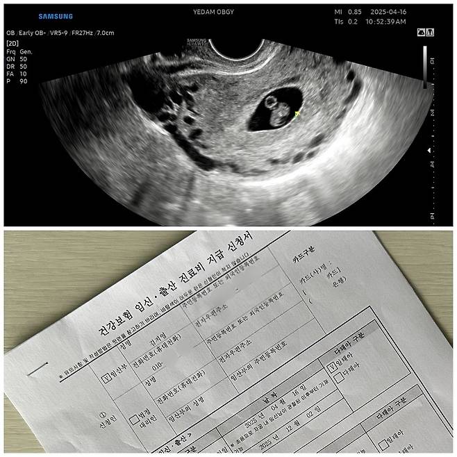 초음파를 본 후 '건강보험 임신 출산 진료비 지급신청서'를 발급해 줬다.