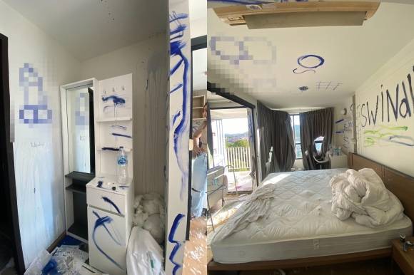 1년간 세 들어 살던 우크라이나 관광객이 보증금 갈등으로 망가뜨리고 도망간 태국 푸껫의 한 아파트. 페이스북 캡처