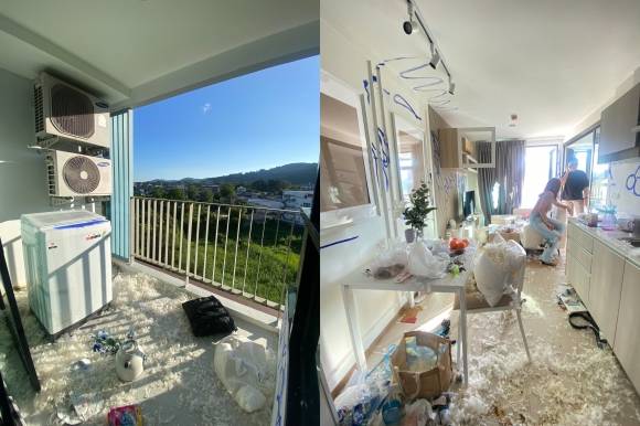 1년간 세 들어 살던 우크라이나 관광객이 보증금 갈등으로 망가뜨리고 도망간 태국 푸껫의 한 아파트. 페이스북 캡처