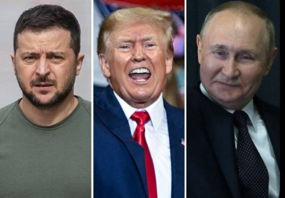 왼쪽부터 젤렌스키 우크라이나 대통령, 트럼프 미국 대통령, 푸틴 러시아 대통령 자료사진