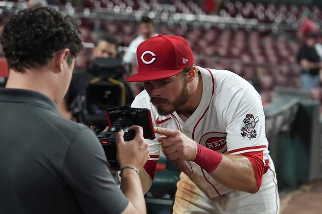 미국 메이저리그 신시내티 레즈에서 2025 시즌 초반 뛰어난 타격 성적을 기록 중인 미국인 내야수 개빈 럭스. 사진 연합뉴스