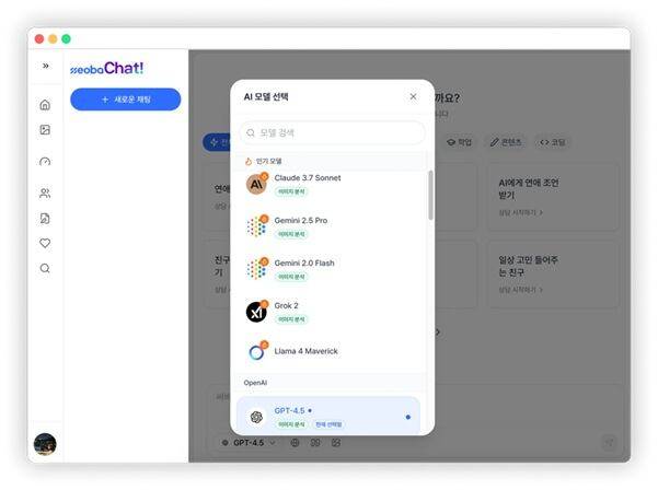 20가지가 넘는 다양한 AI 모델을 고를 수 있는 옵션 / 써바 제공