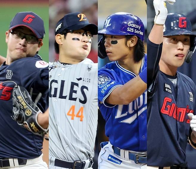왼쪽부터 박세웅, 김서현, 김성윤, 전민재. IS 포토, 구단 제공