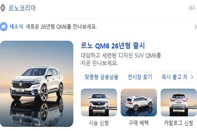 르노 QM6 네이버 검색 화면 결과