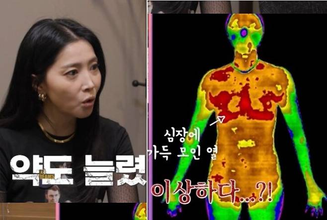 배우 오윤아의 건강에 적신호가 켜졌다. 검사 결과 오윤아의 갑상선 부위에서 고열 반응과 이상 수치가 발견됐다. [사진=SBS플러스, E채널 예능 '솔로라서']