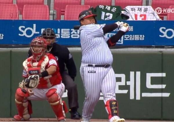 최근 2군 중계화면에 찍힌 김범석의 모습. ⓒKBO