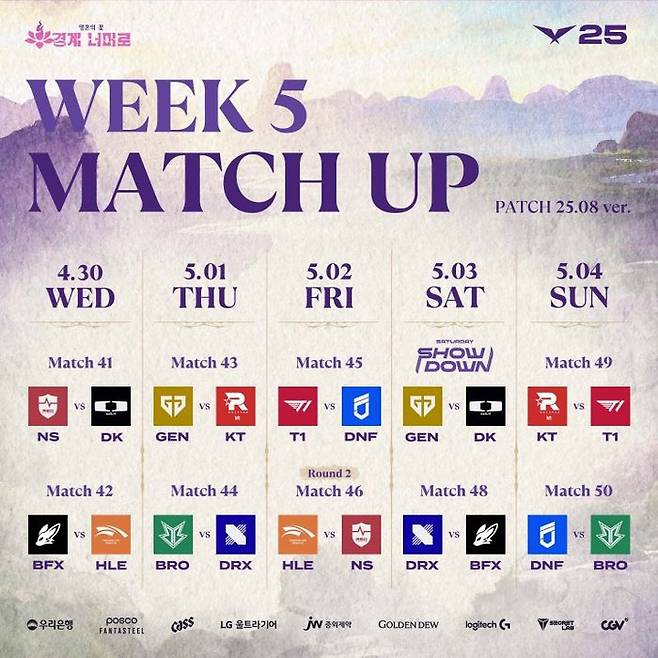 2025 LCK 정규 시즌 5주차 대진표 ⓒLCK
