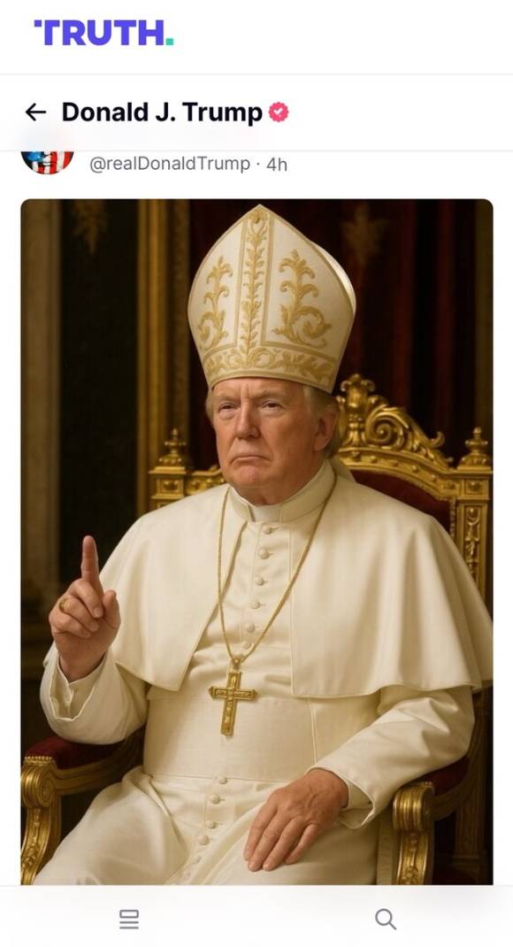 교황처럼 합성한 트럼프 대통령 이미지. [사진=트럼프 대통령 트루스 소셜 캡처.]