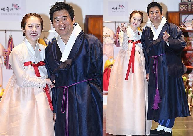 배우 황보라와 성동일이 전통 한복으로 따뜻한 투샷을 완성했다. 사진=천정환 기자