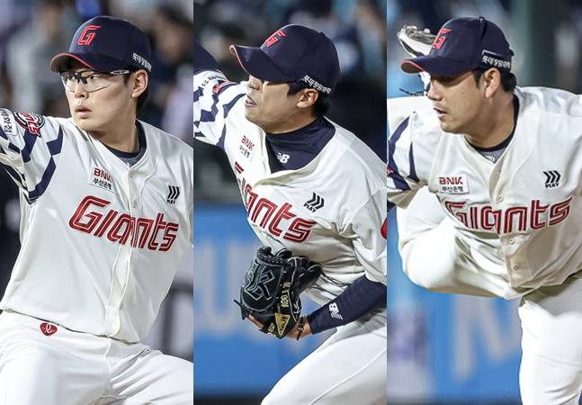 롯데 송재영과 구승민, 김상수(왼쪽부터). /사진=롯데 자이언츠 제공