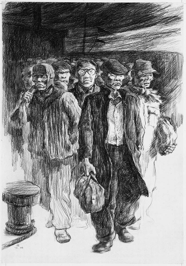 강요배,&nbsp; &nbsp;서청입도,&nbsp; &nbsp;77.8×54.0cm,&nbsp; &nbsp;종이, 콩테,&nbsp; &nbsp;1991 ⓒ제주의소리 자료사진