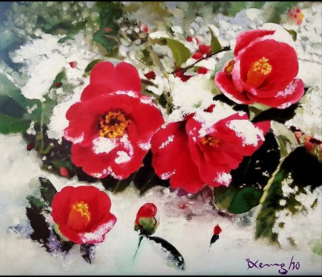 ▲ 박승호 씨의 유화 그림 <동백꽃>