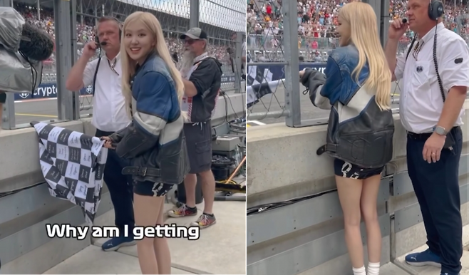 로제가 F1 마이애미 그랑프리 결승선에서 체커 깃발을 흔들고 있다. 사진=fashionandstyle.official 인스트그램 계정 갈무리