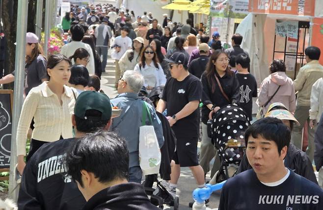 강원 양구군 서천 레포츠공원에서 열린 '2025 양구 곰취축제' 이틀째인 4일 수 많은 인파가 몰려 북적이고 있다.