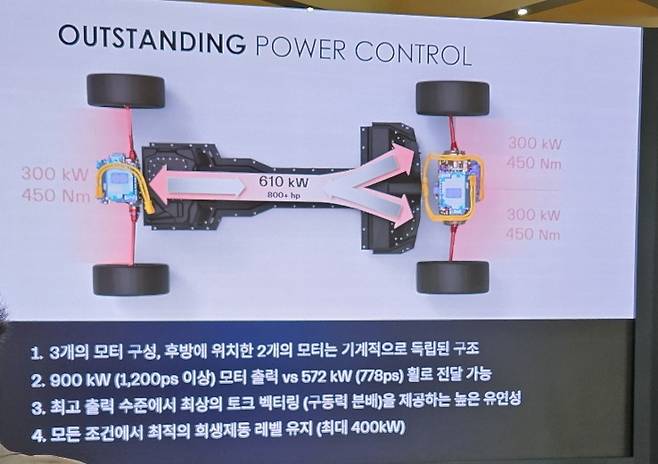 마세라티 그란투리스모 폴고레에는 T본형으로 설계된 배터리와 함께 총 3개의 전기 모터가 탑재돼 있다.