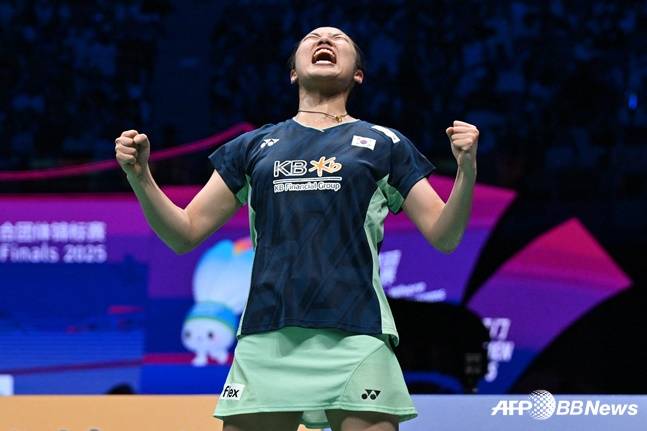 안세영이 승리 후 포효하고 있다. /AFPBBNews=뉴스1