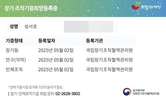 [장기조직기증희망등록증]