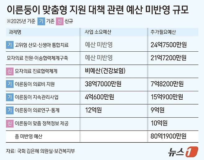 '이른둥이 맞춤형 지원 대책 예산 미반영 규모' ⓒ News1 김초희 디자이너