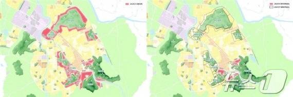 기존 공원 주변 고도지구(사진 왼쪽)와 변경된 고도지구/뉴스1