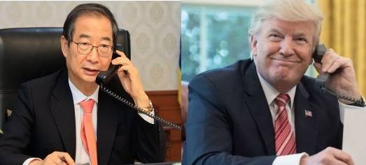 지난 4월 8일 당시 한덕수 대통령 권한대행 국무총리가 도널드 트럼프 미국 대통령과 통화했다. 통상 이슈 등을 논의한 트럼프 대통령이 한 권한대행의 조기 대선 출마 여부를 물었던 사실이 중앙일보 특종보도로 공개되면서 정치권에 큰 반향을 일으켰다.[연합뉴스 중앙포토]