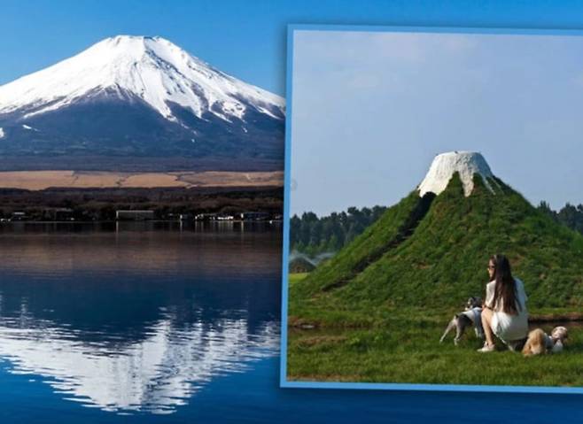 중국 허베이성의 한 관광지가 언덕 정상에 페인트를 칠한 모습. /사진=서경덕 성신여대 교수 페이스북 캡처