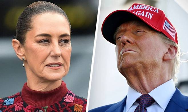 클라우디아 셰인바움 멕시코 대통령(왼쪽)과&nbsp;도널드 트럼프 미국 대통령. 방송 화면 캡처