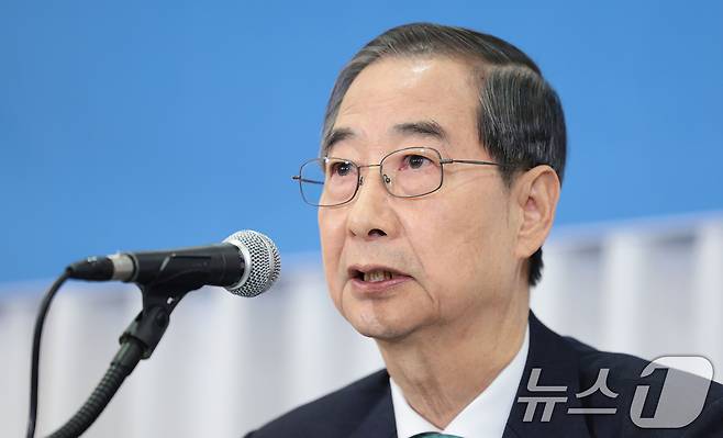 한덕수 무소속 대통령선거 예비후보가 6일 서울 중구 코리아나호텔에서 열린 관훈토론회에서 기조연설을 하고 있다. 2025.5.6/뉴스1 ⓒ News1 국회사진취재단