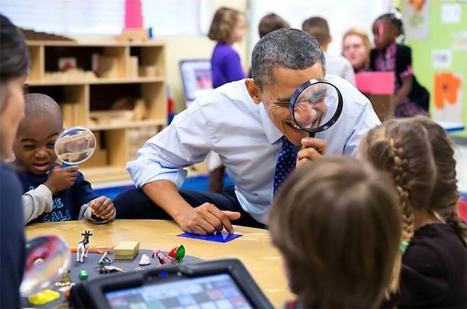 2013년 조지아주 한 초등학교를 방문한 오바마 대통령. ⓒ피트 수자