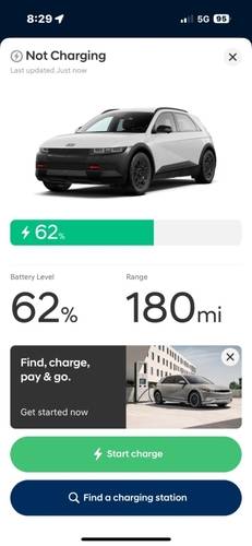 마이 현대 위드 블루링크 앱 충전 화면.