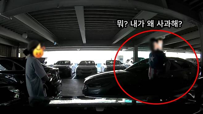 이중 주차한 택시 기사가 자기 차 때문에 불편을 겪은 여성 운전자에게 왜 사과를 해야 하냐며 적반하장의 태도를 보이는 모습 (사진, 온라인 커뮤니티 '보배드림')