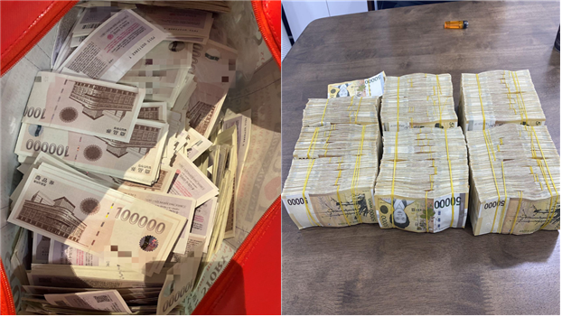 경찰이 한 보이스피싱 조직의 텔레그램 대화방에서 확인한 지류 상품권 사진(왼쪽)과 현금. 이들은 지난해 8월 국내의 한 모바일상품권 업체를 해킹해 이를 현금화했다. 서울경찰청 사이버수사과