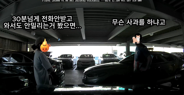 여성 운전자와 남성 택시 운전기사가 다투고 있는 장면. [출처 = 보배드림]