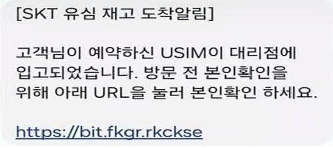 [서울=뉴시스] 방송통신위원회가 발표한 SK텔레콤 '유심 교체' 관련 미끼문자 예시. (사진=방통위 제공) 2025.05.02. photo@newsis.com *재판매 및 DB 금지
