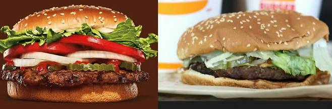 소송에 쓰인 비교 사진. 광고(왼쪽)와 실제 제품.