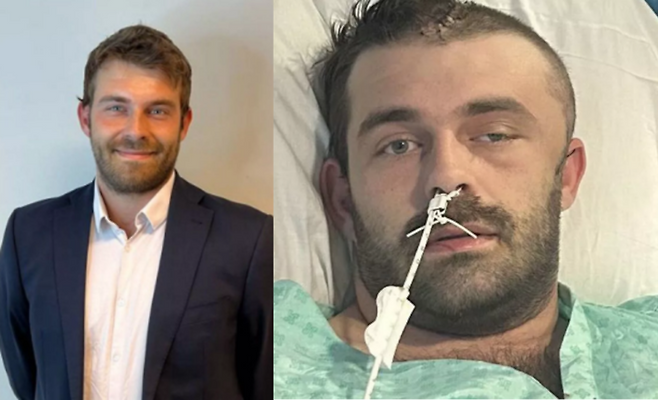 건강했던 30대 남성이 뇌출혈로 쓰러진 뒤 혼수상태에 빠진 후 생명을 위해 두개골 일부를 절제하는 긴급 수술을 받았다. 좌측-뇌출혈 전에 건강했던 모습 [사진=고펀드미]