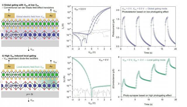 전압 인가 조건에 따른 재구성형 전자소자의 동작 모드 및 광응답 특성을 나타낸 그림.(그림=연세대)