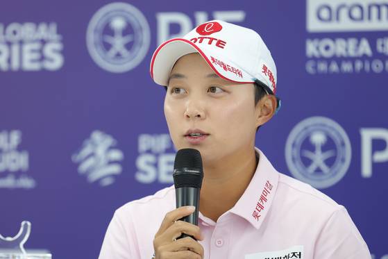 8일 아람코 챔피언십 미디어데이 행사에서 소감을 밝히는 김효주. 연합뉴스