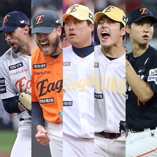왼쪽부터 라이언 와이스, 코디 폰세, 류현진, 문동주, 엄상백. /사진=한화 이글스