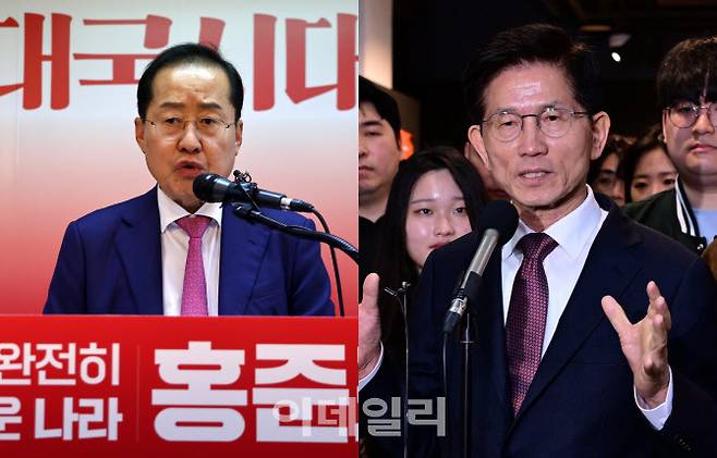 왼쪽부터 홍준표 전 대구시장, 김문수 국민의힘 대선 후보(사진 = 이데일리)